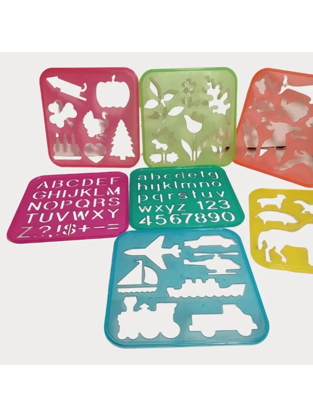Tupperware Vintage 80s 7 Colorful Stencils Animals Shapes Trees Transportation